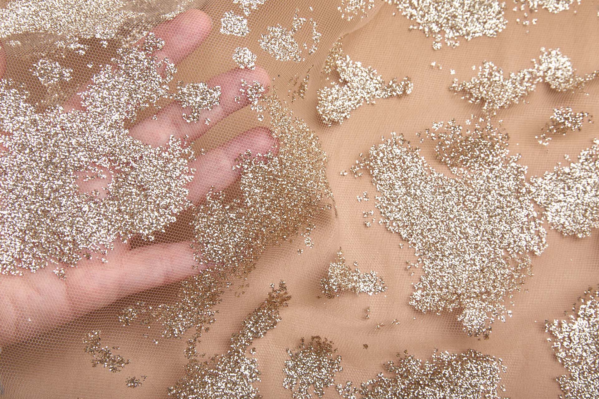 BACK IN STOCK - Glitter Splash Tulle - Nude/Gold fabric, image 3 of 9