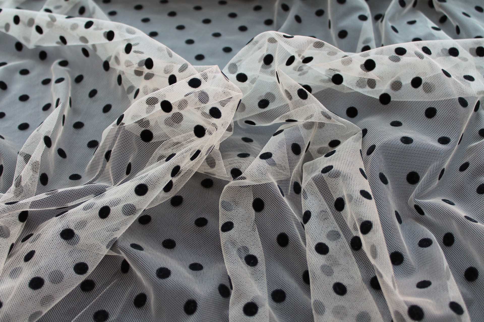 Flock Spot / Polka Dot Tulle - Black on Nude - Medium fabric, image 4 of 7