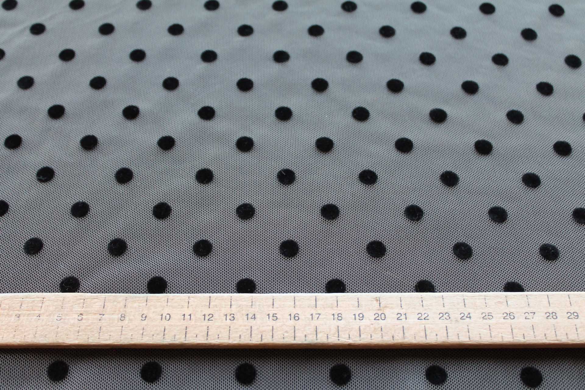 Flock Spot / Polka Dot Tulle - Black on Nude - Medium fabric, image 6 of 7