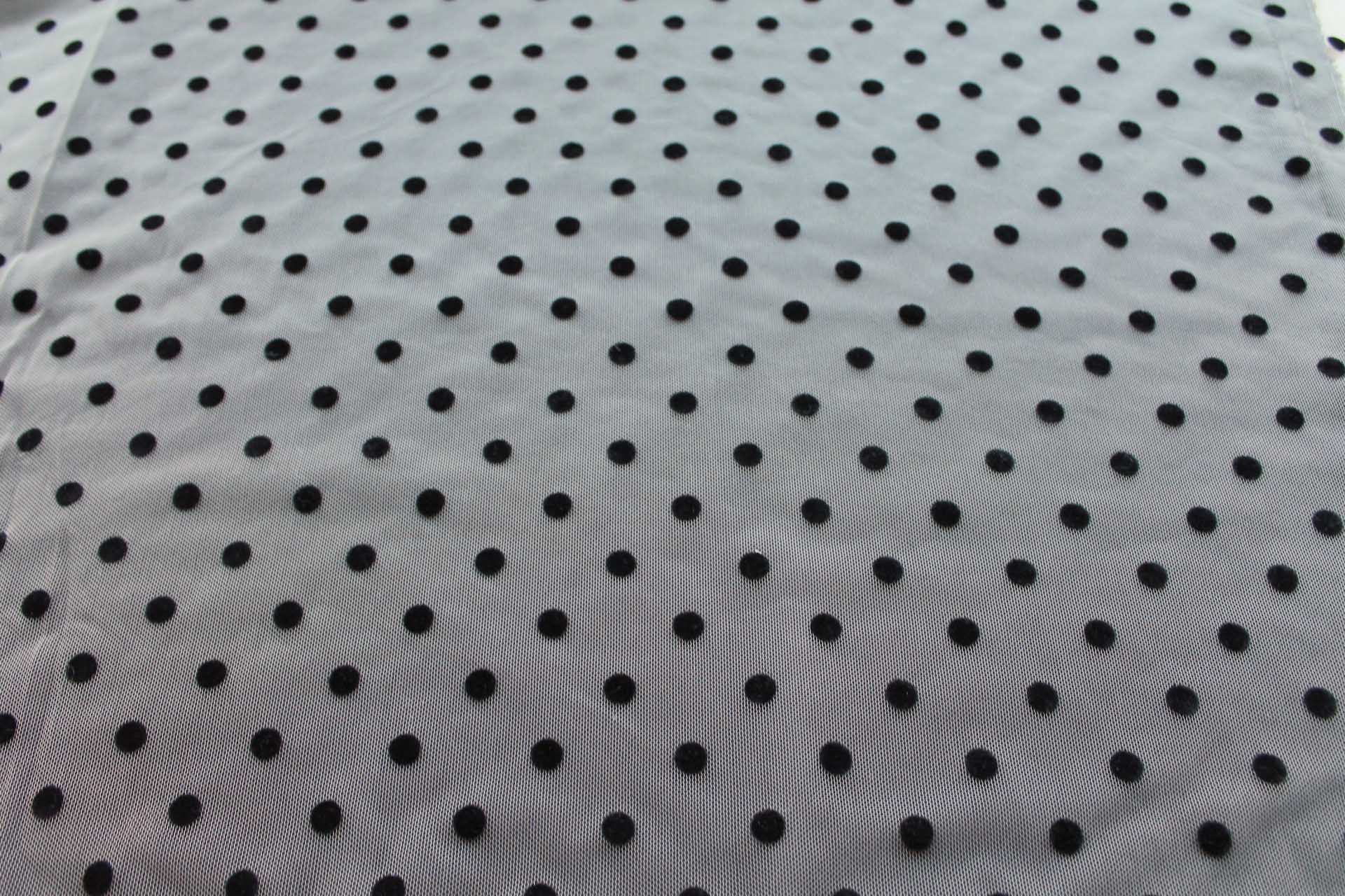 Flock Spot / Polka Dot Tulle - Black on Nude - Medium fabric, image 7 of 7