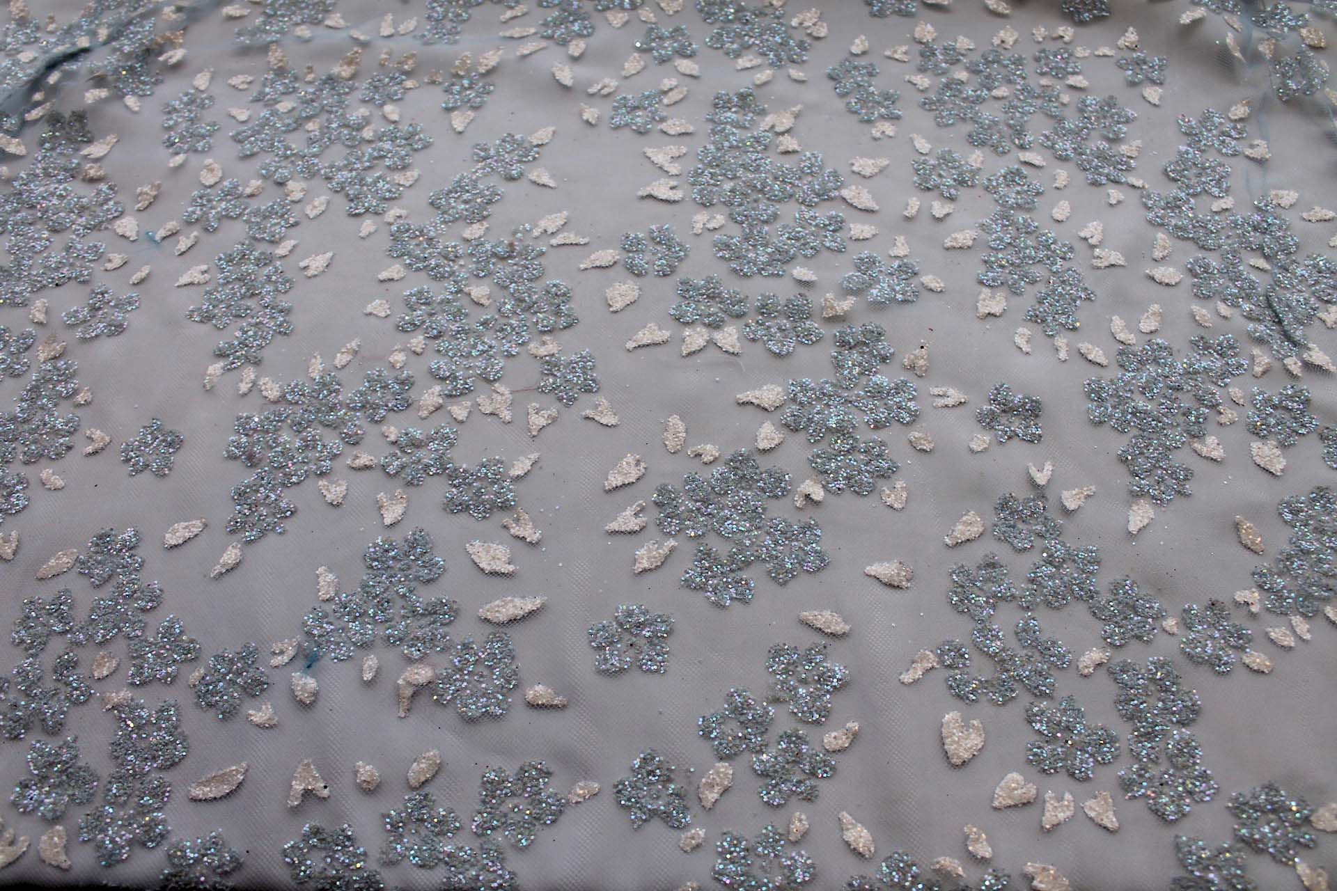 Glitter Flowers on Tulle - Pale Blue fabric, image 5 of 5