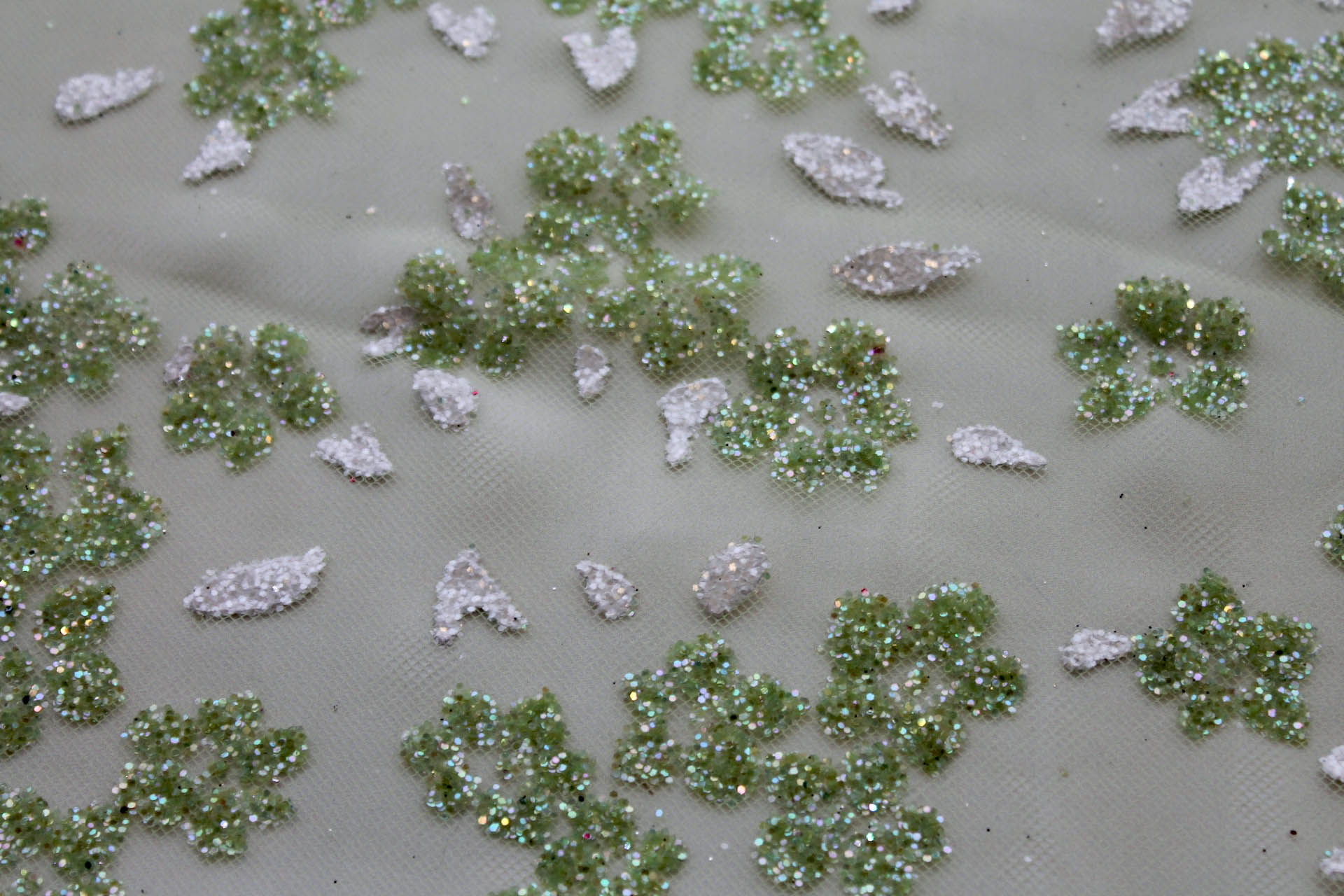 Glitter Flowers on Tulle - Pale Green fabric, image 5 of 5