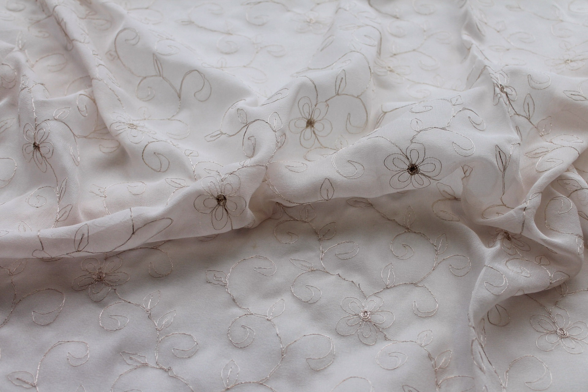 Metallic Floral and Swirl Embroidery on Blush Silk Chiffon fabric, image 2 of 5