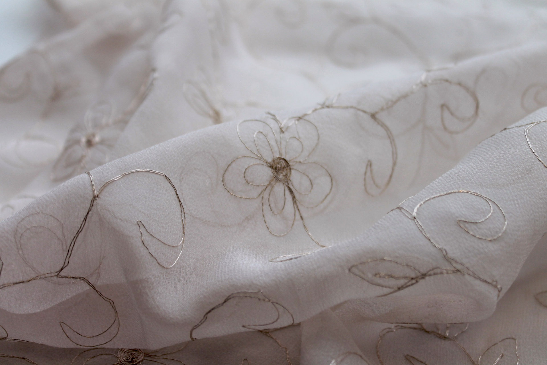 Metallic Floral and Swirl Embroidery on Blush Silk Chiffon fabric, image 3 of 5