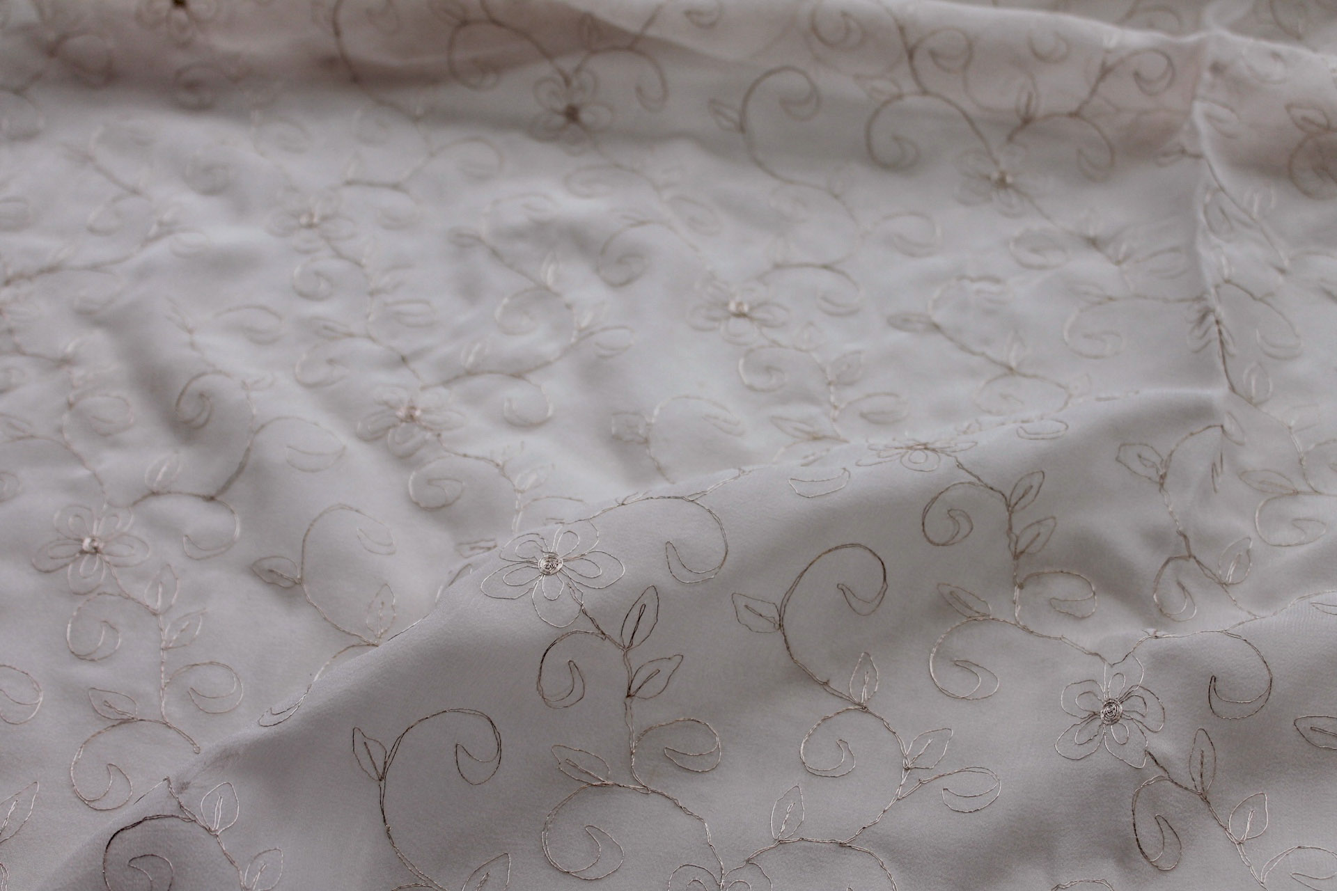 Metallic Floral and Swirl Embroidery on Blush Silk Chiffon fabric, image 4 of 5