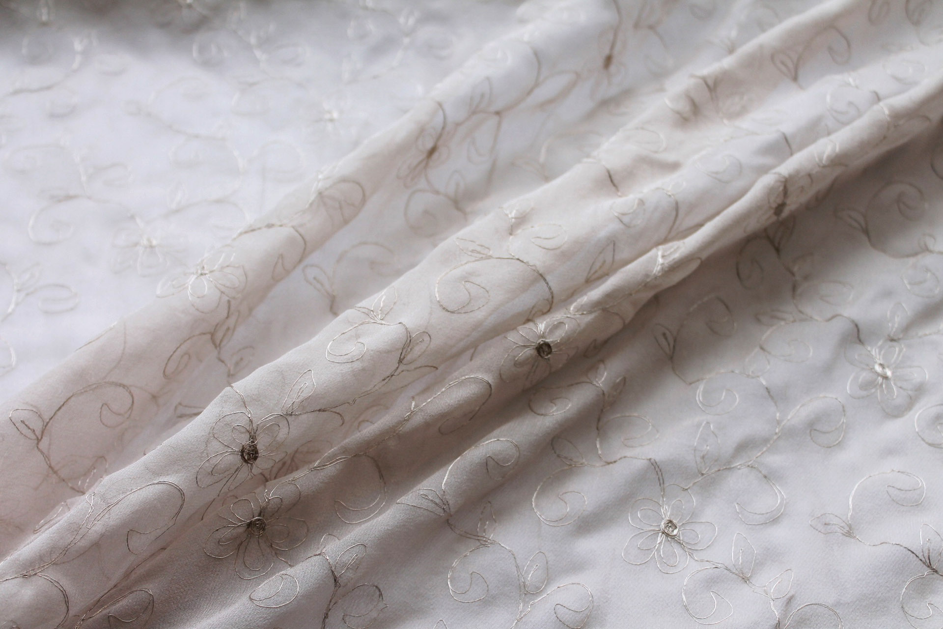 Metallic Floral and Swirl Embroidery on Oyster Silk Chiffon fabric, image 4 of 9