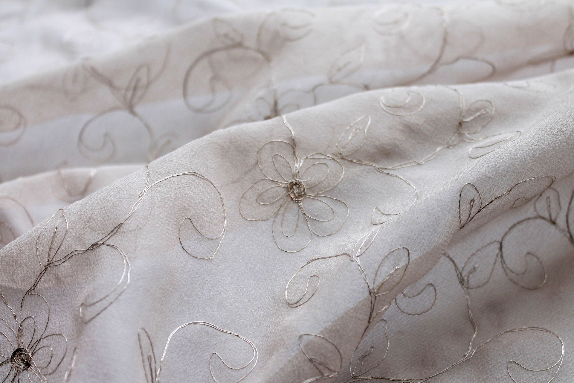 Metallic Floral and Swirl Embroidery on Oyster Silk Chiffon fabric, image 5 of 9