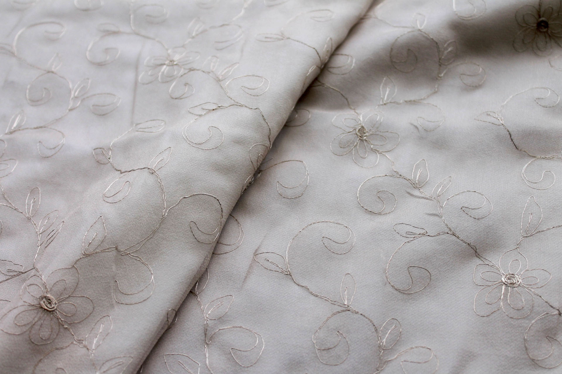 Metallic Floral and Swirl Embroidery on Oyster Silk Chiffon fabric, image 6 of 9
