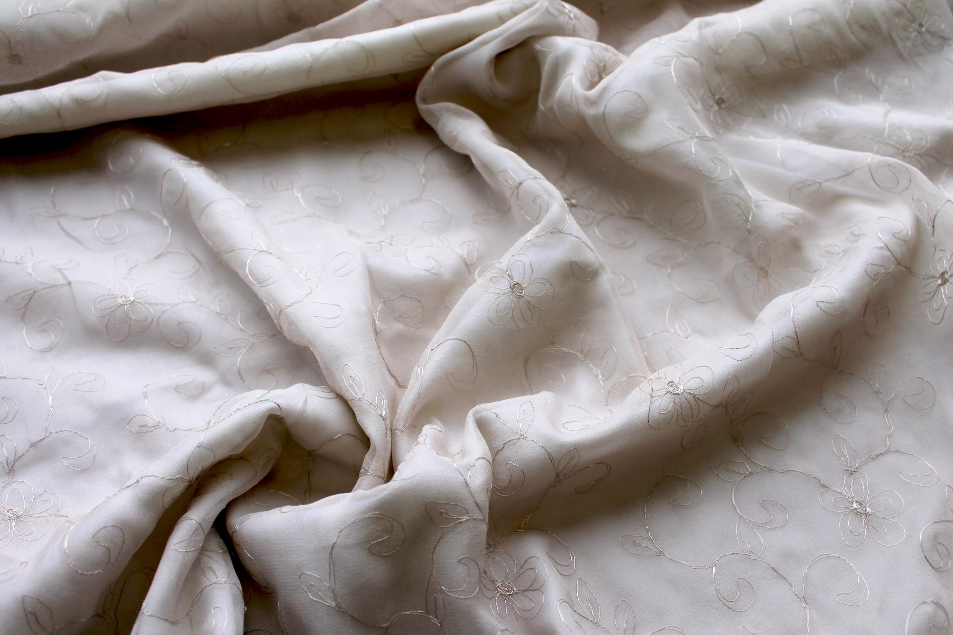Metallic Floral and Swirl Embroidery on Oyster Silk Chiffon fabric, image 7 of 9