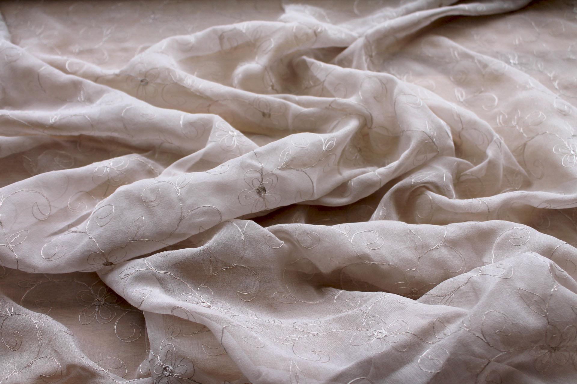 Metallic Floral and Swirl Embroidery on Oyster Silk Chiffon fabric, image 9 of 9