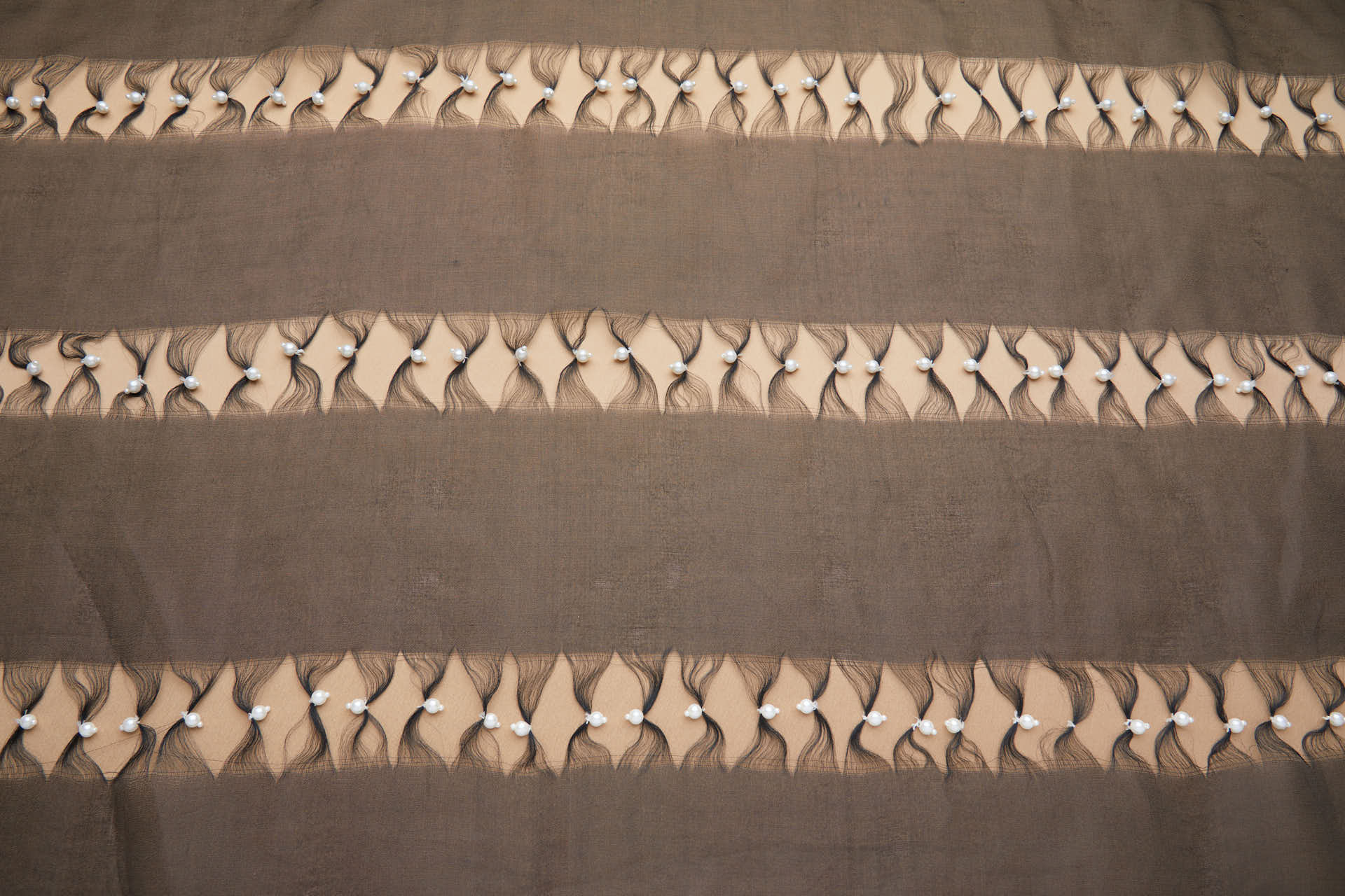 Vintage Black Silk Organza with Laddered Threads and White Pearls fabric, image 9 of 11