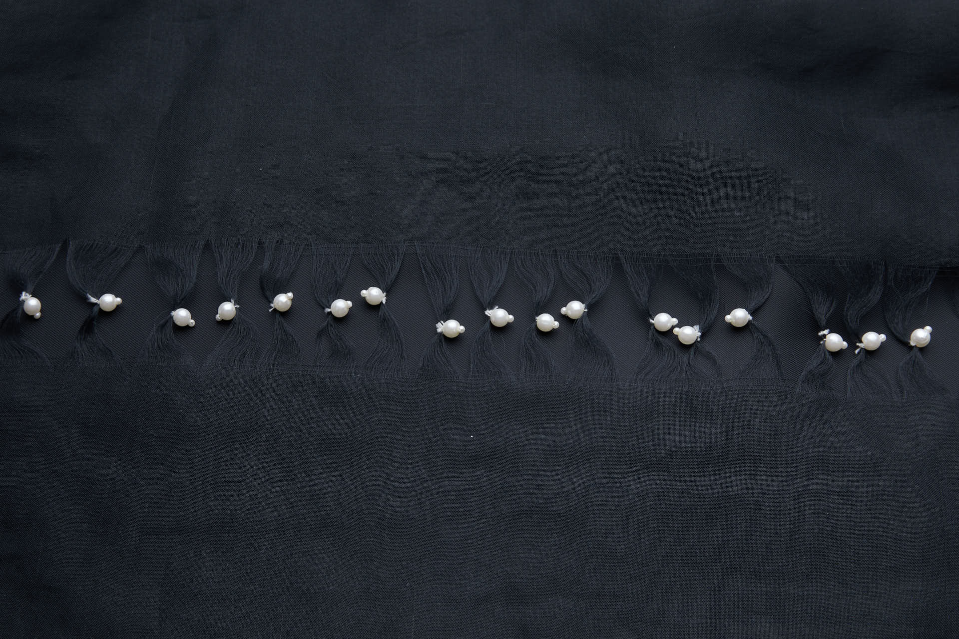 Vintage Black Silk Organza with Laddered Threads and White Pearls fabric, image 8 of 11