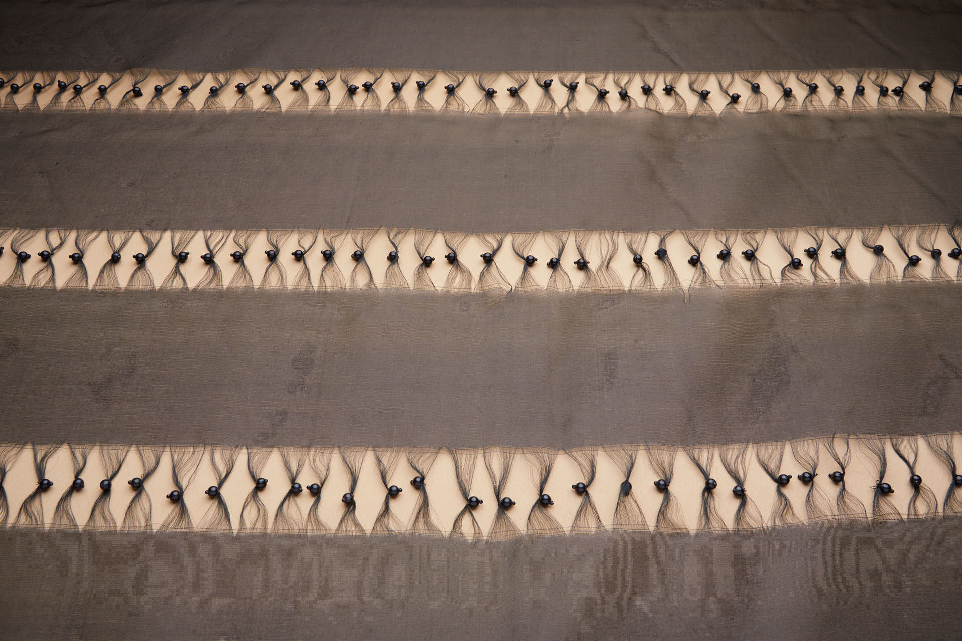 Vintage Black Silk Organza with Laddered Threads and Black Pearls fabric, image 7 of 9