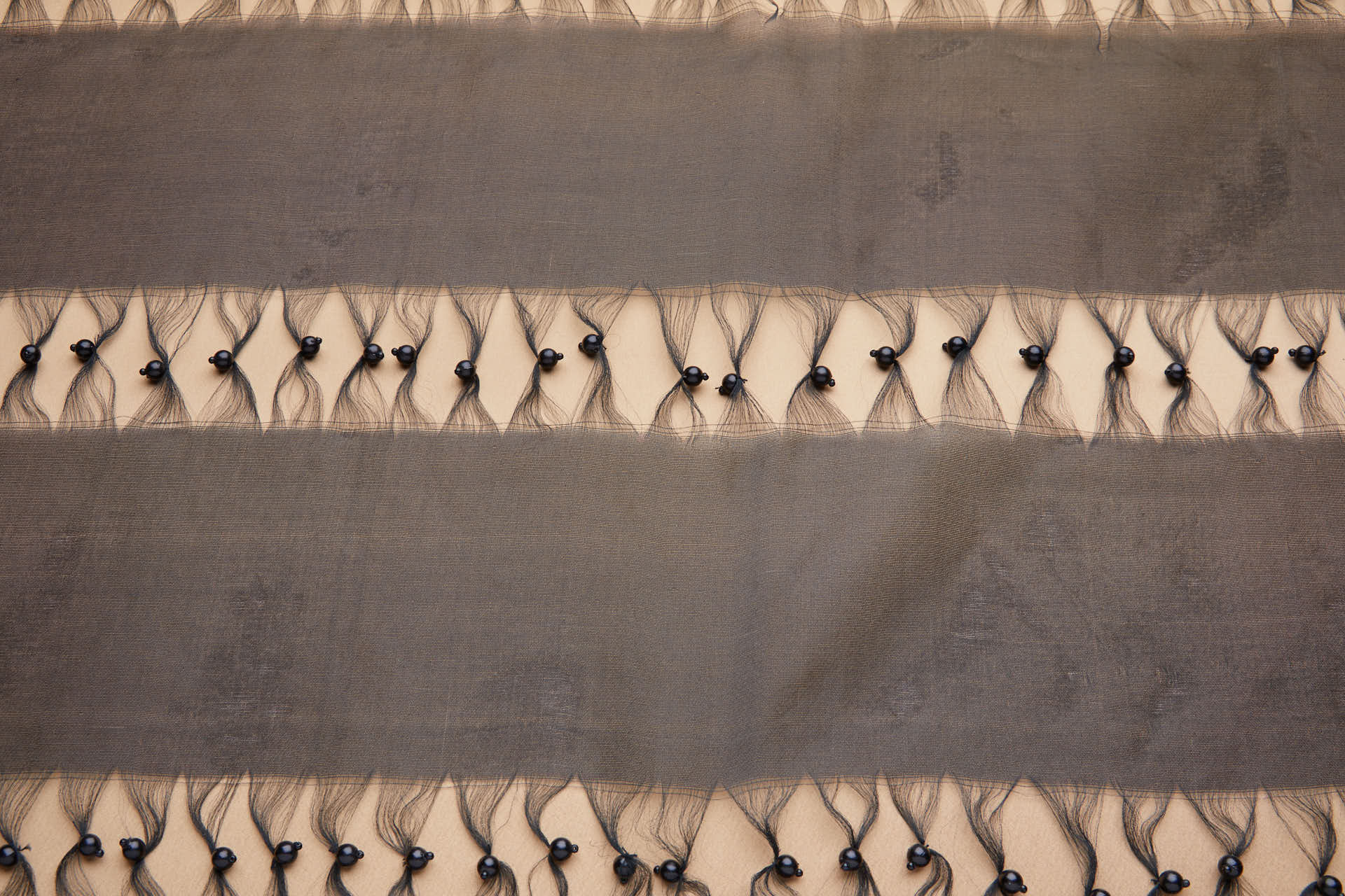 Vintage Black Silk Organza with Laddered Threads and Black Pearls fabric, image 3 of 9