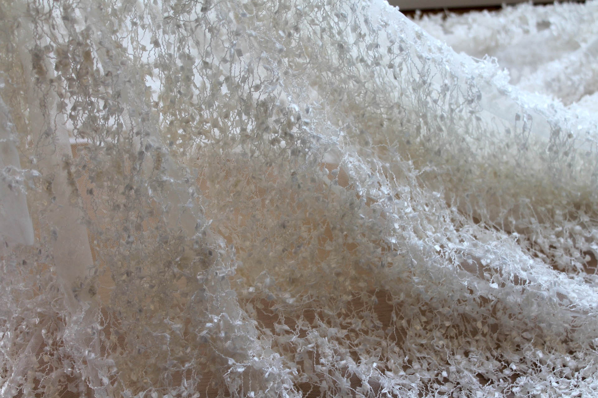 Chenille Tassels on Tulle - Ivory fabric, image 2 of 10