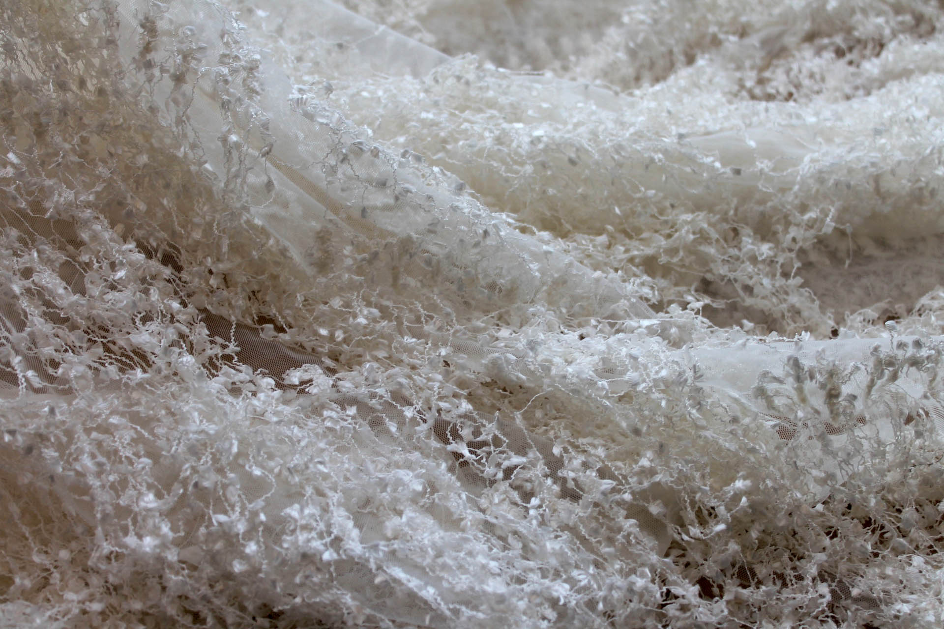Chenille Tassels on Tulle - Ivory fabric, image 3 of 10