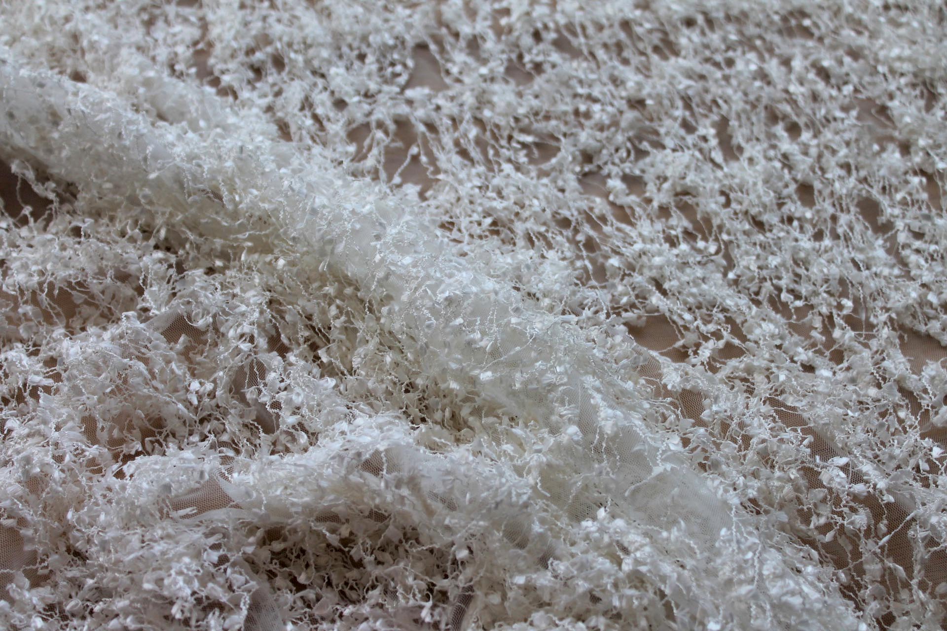 Chenille Tassels on Tulle - Ivory fabric, image 5 of 10