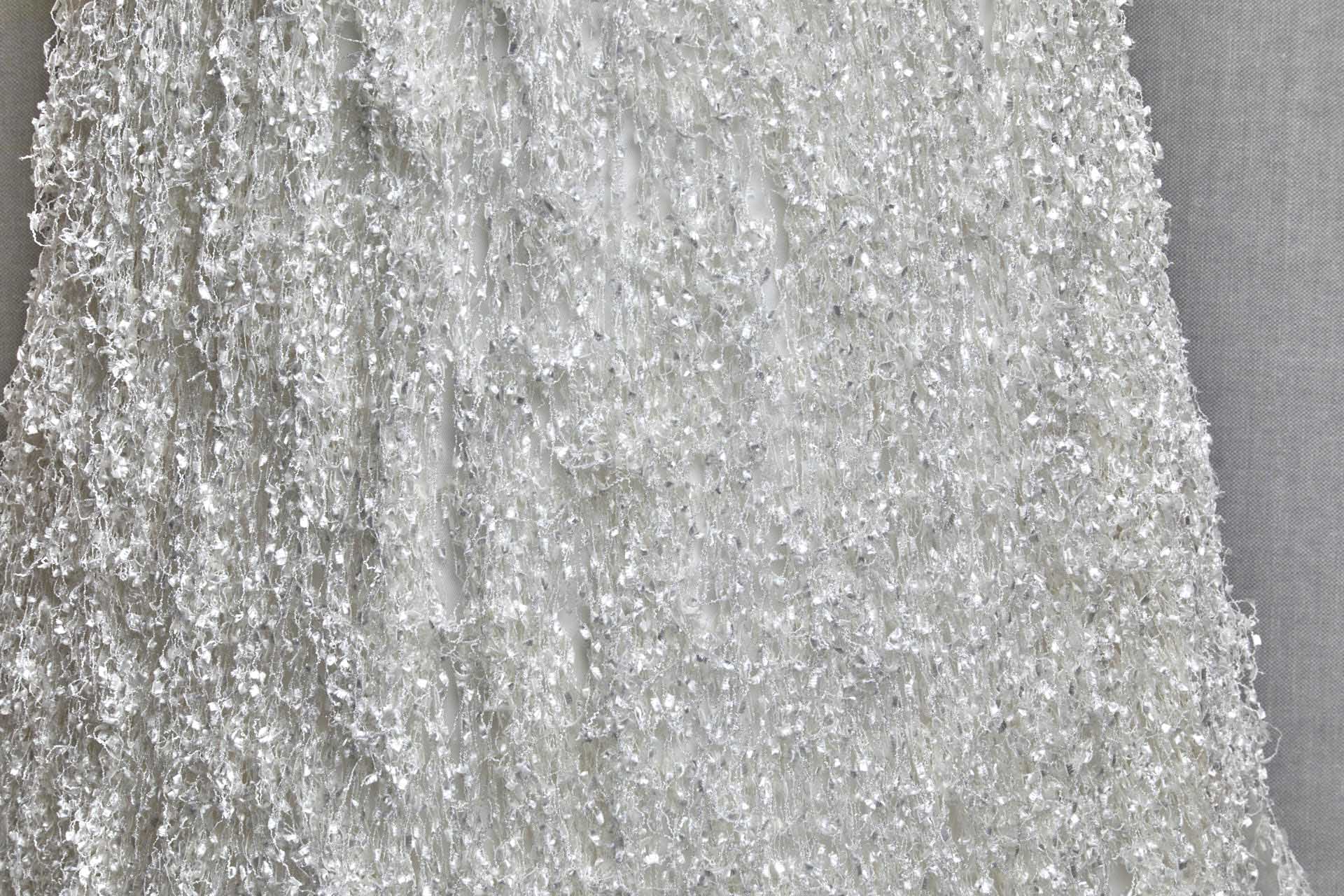 Chenille Tassels on Tulle - Ivory fabric