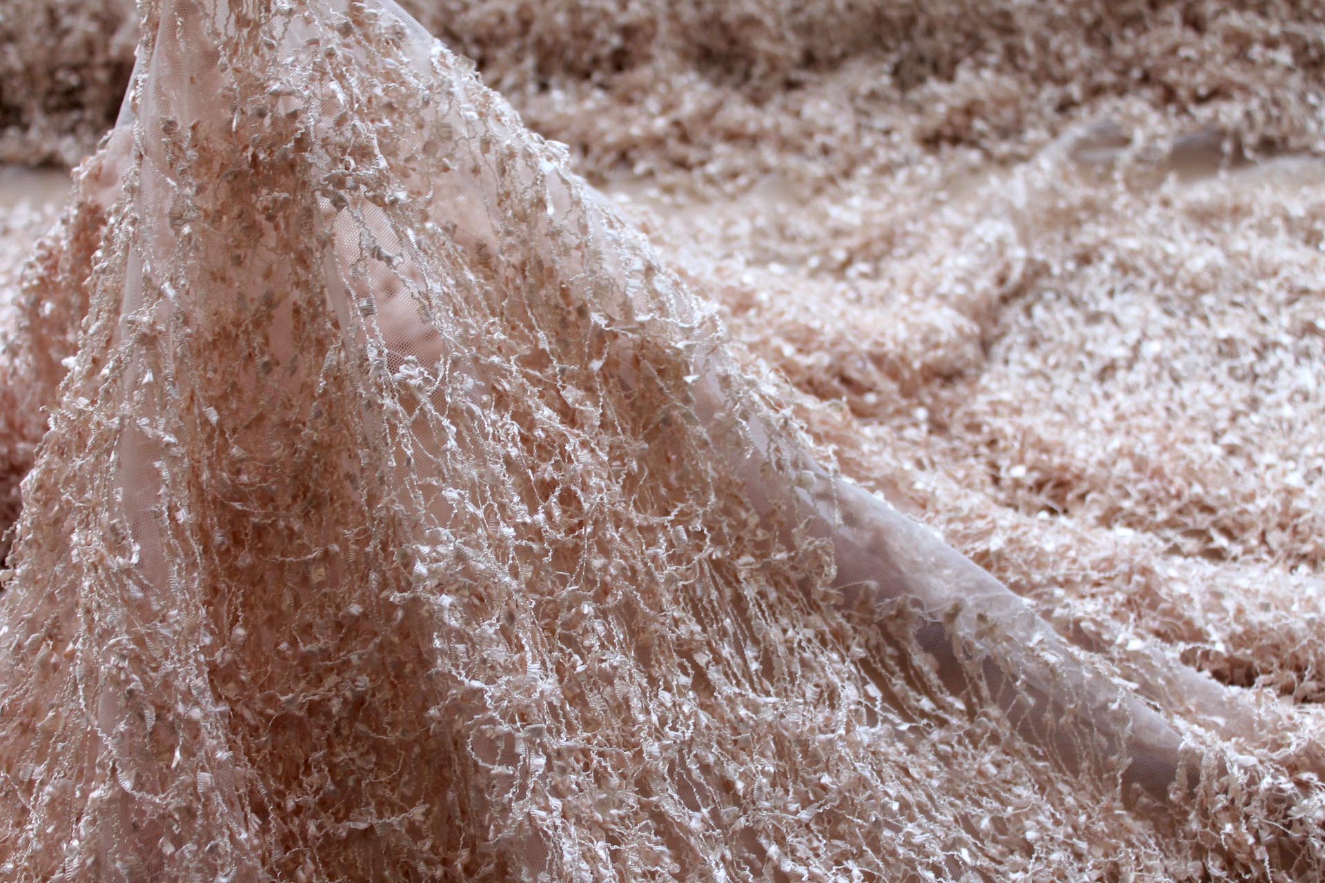 Chenille Tassels on Tulle - Blush fabric, image 5 of 6