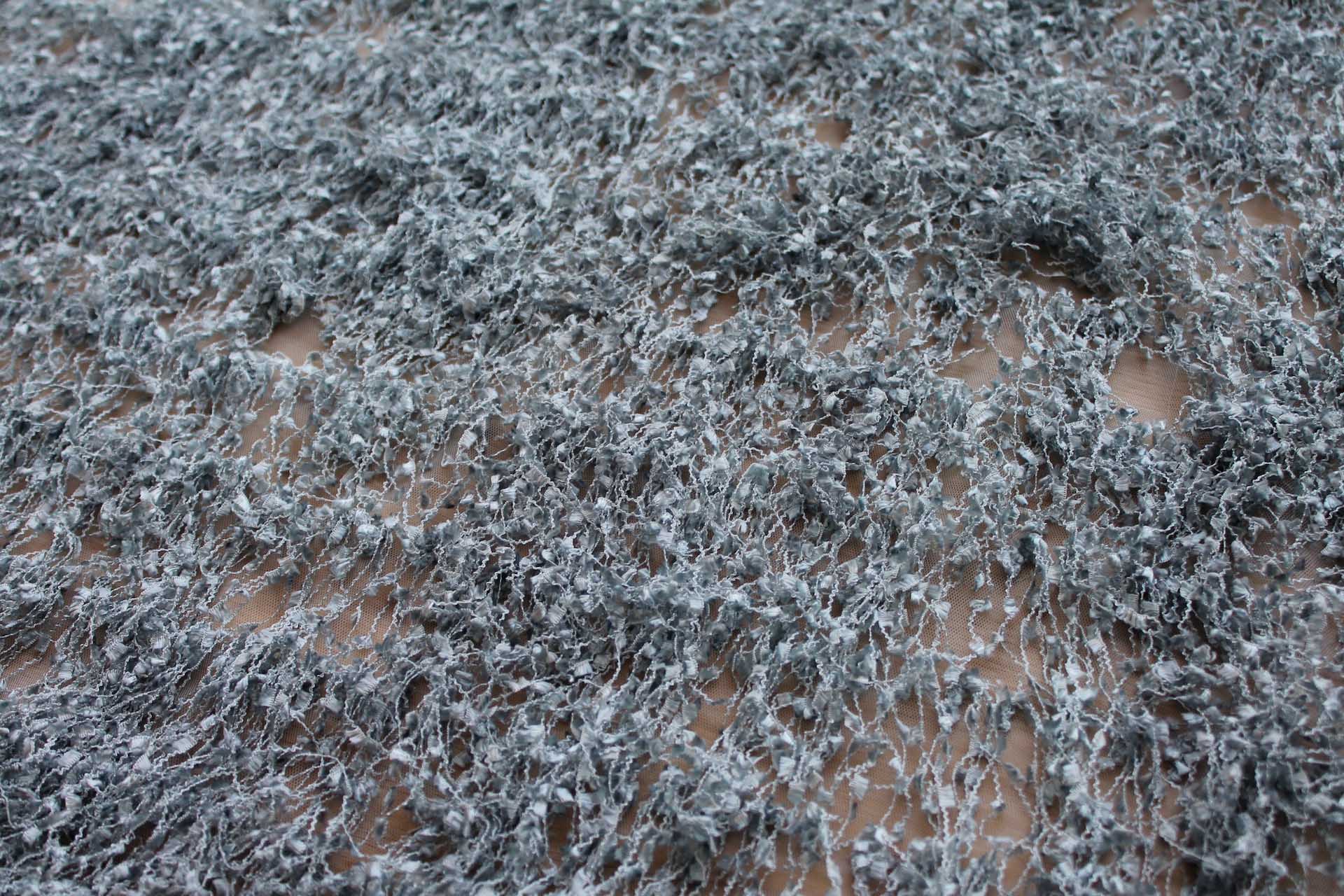 Chenille Tassels on Tulle - Blue Grey fabric, image 2 of 7