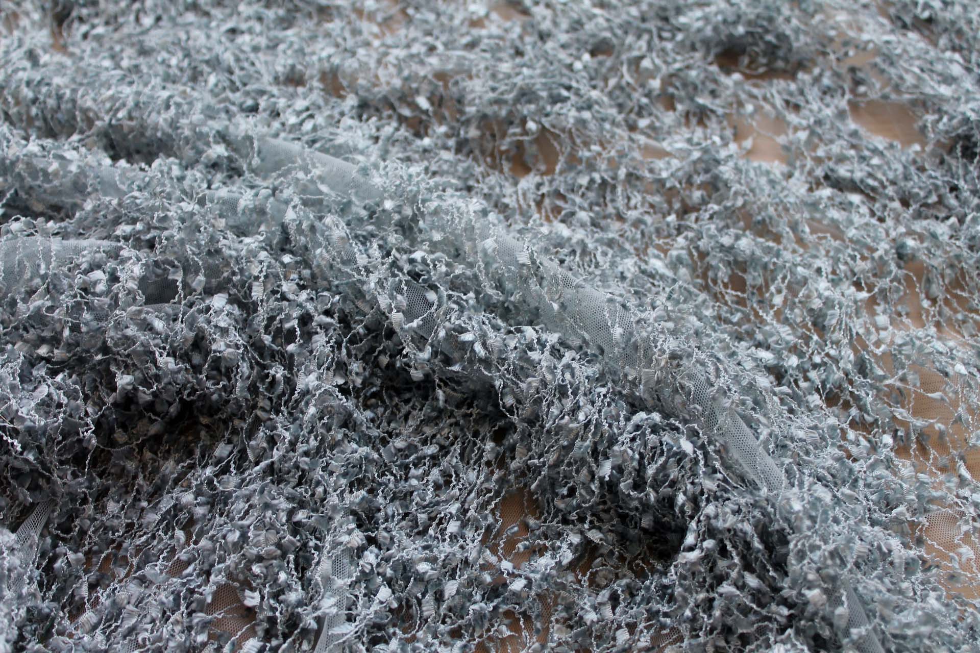 Chenille Tassels on Tulle - Blue Grey fabric, image 3 of 7