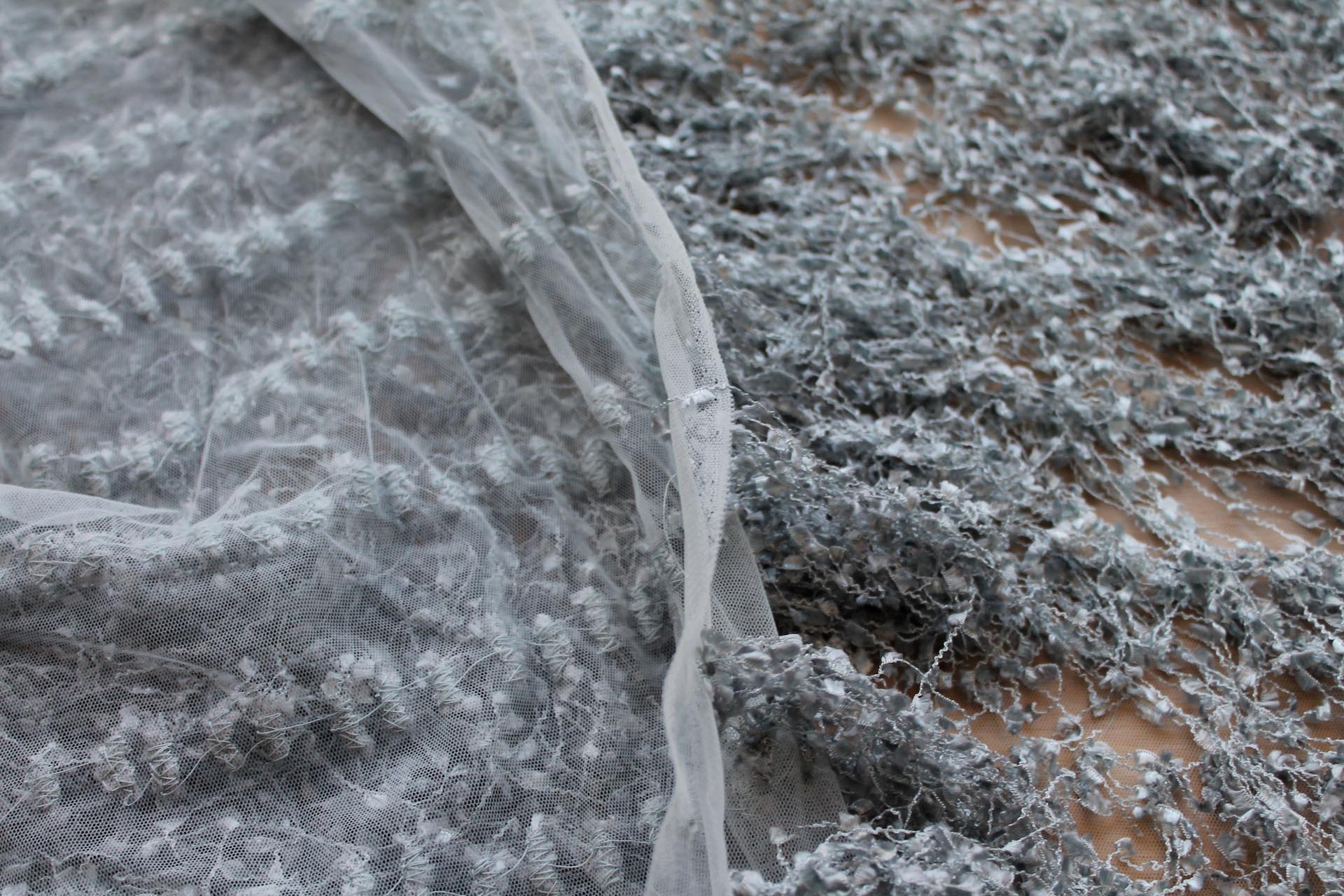 Chenille Tassels on Tulle - Blue Grey fabric, image 5 of 7