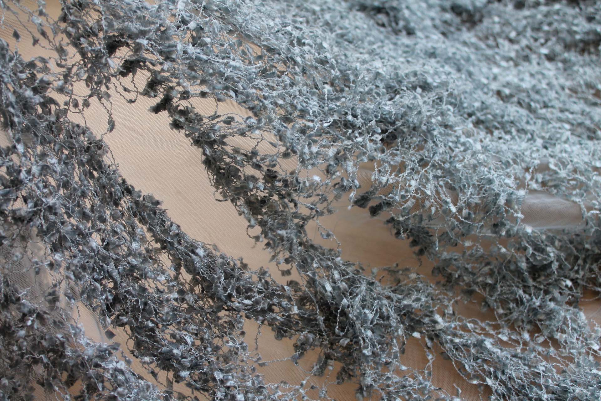 Chenille Tassels on Tulle - Blue Grey fabric, image 6 of 7