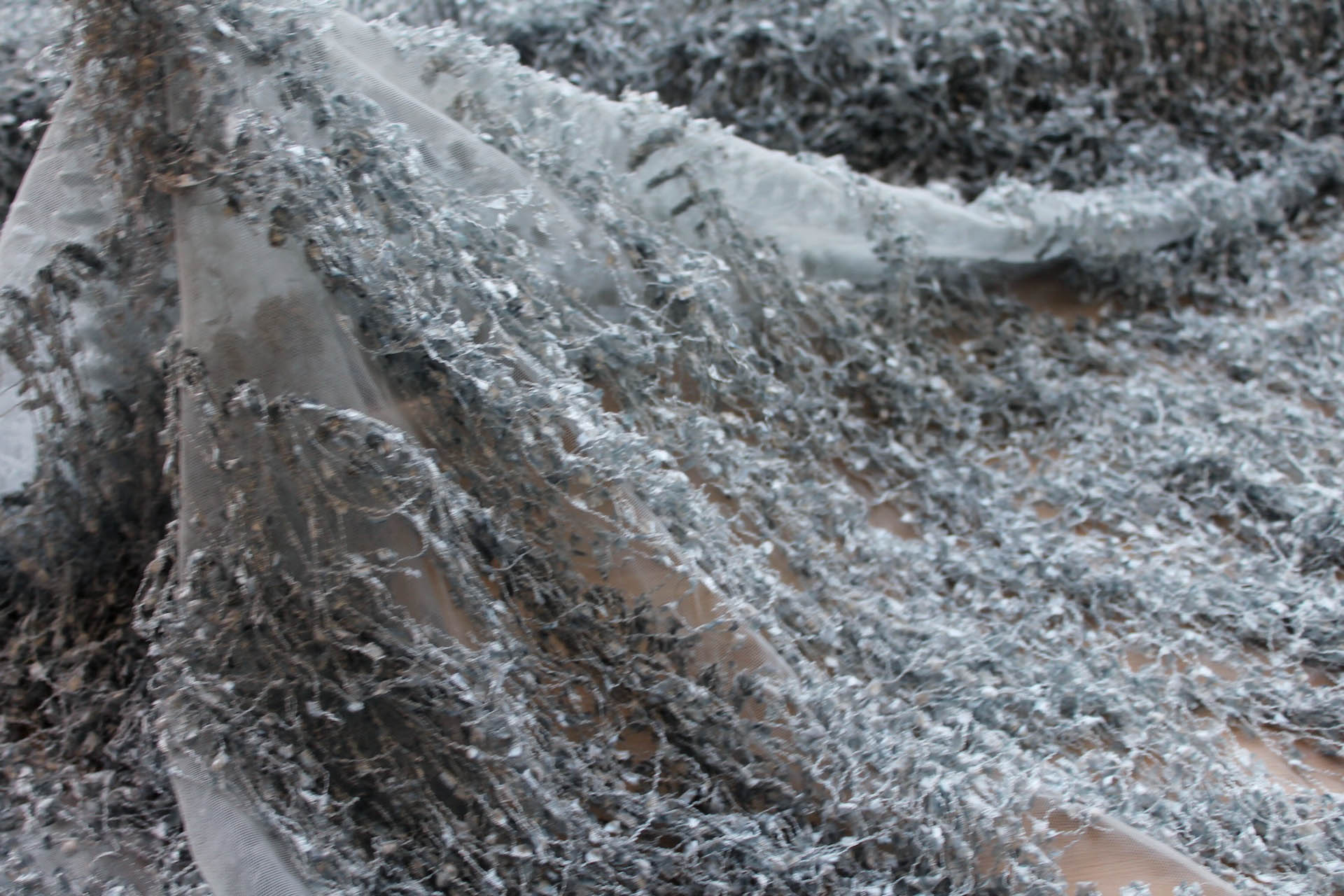 Chenille Tassels on Tulle - Blue Grey fabric, image 7 of 7