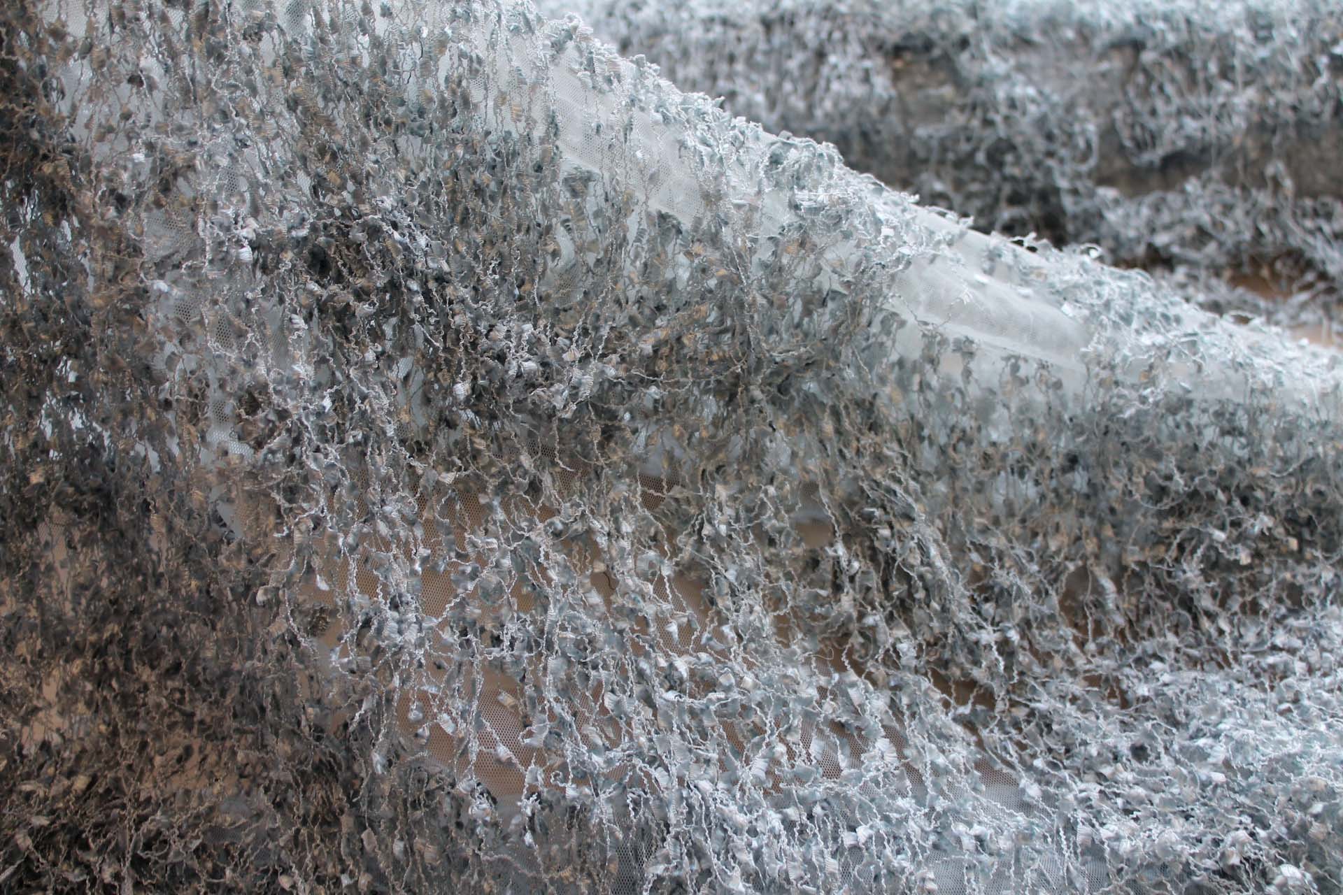 Chenille Tassels on Tulle - Blue Grey fabric