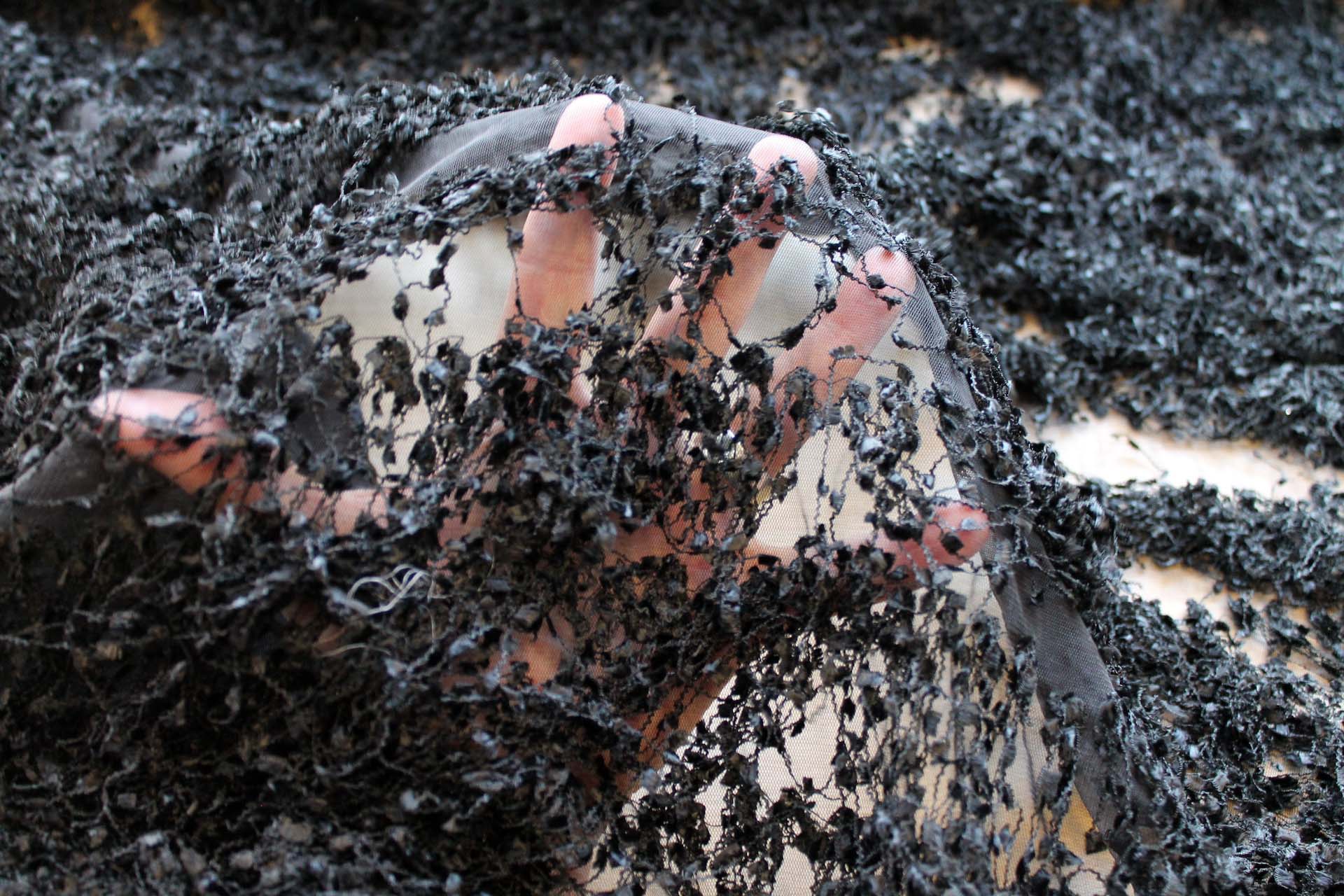 Chenille Tassels on Tulle - Black fabric, image 6 of 7