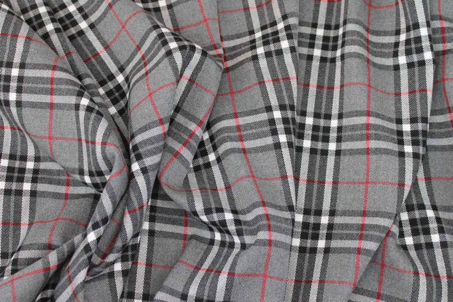 Wool Tartan - Grey, White, Red, Black fabric, image 2 of 5