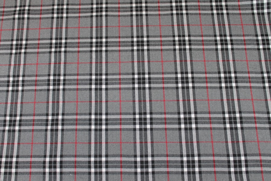 Wool Tartan - Grey, White, Red, Black fabric, image 3 of 5