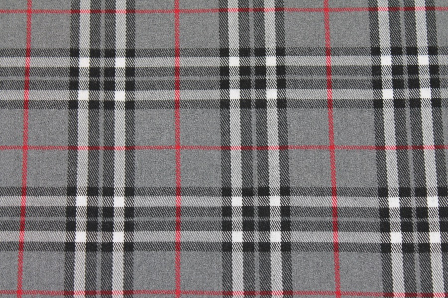 Wool Tartan - Grey, White, Red, Black fabric, image 4 of 5