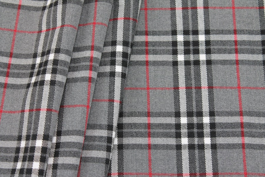 Wool Tartan - Grey, White, Red, Black fabric