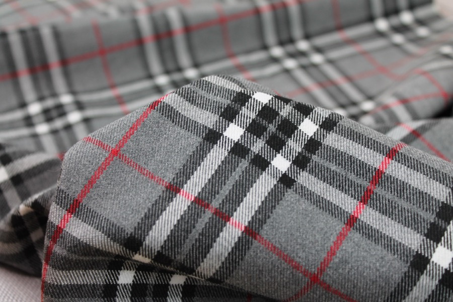 Wool Tartan - Grey, White, Red, Black fabric, image 5 of 5