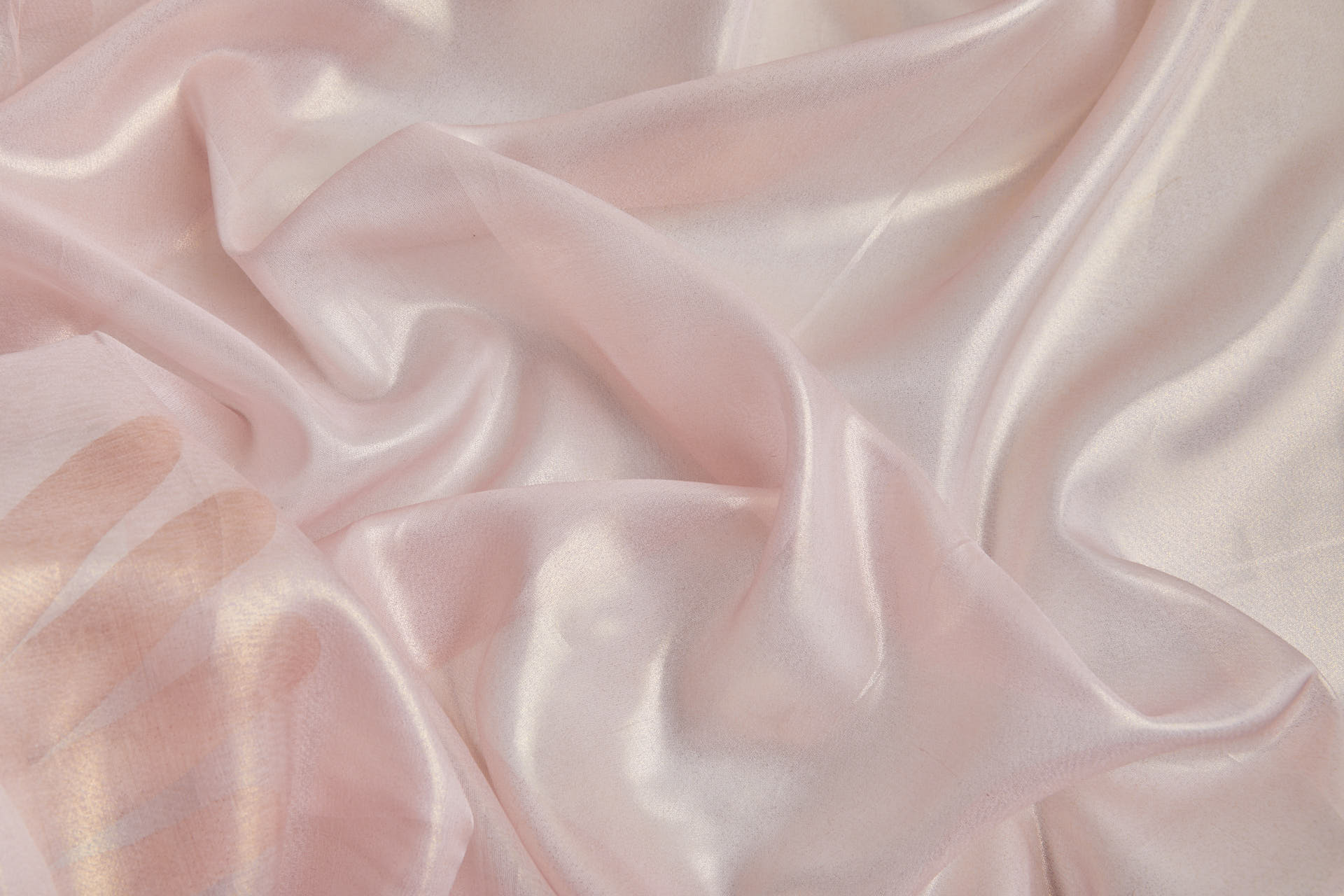 Foil Printed Silk Chiffon - Gold on Pale Pink fabric, image 4 of 7