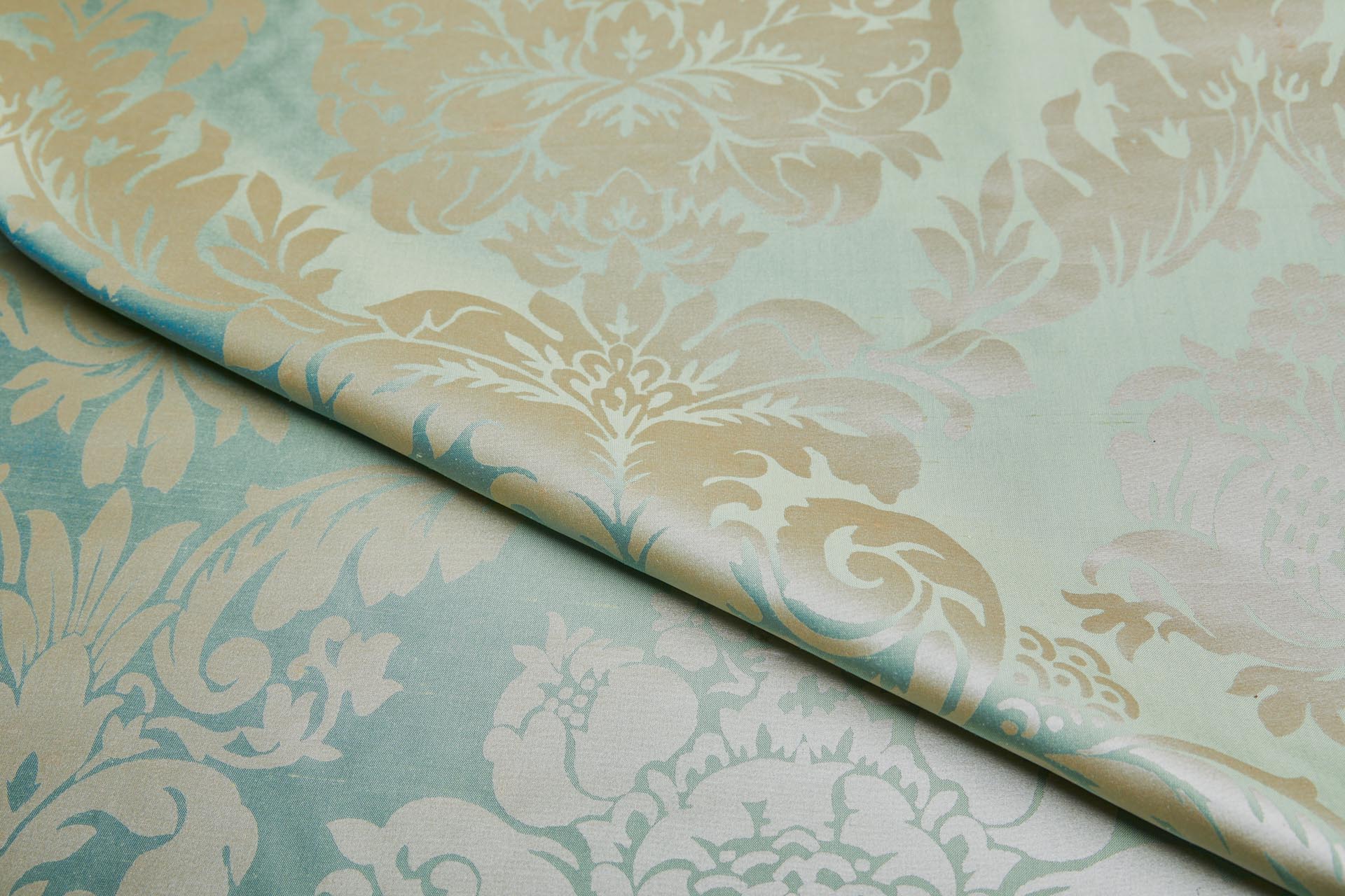 Rococo Printed Silk Dupion - Green fabric