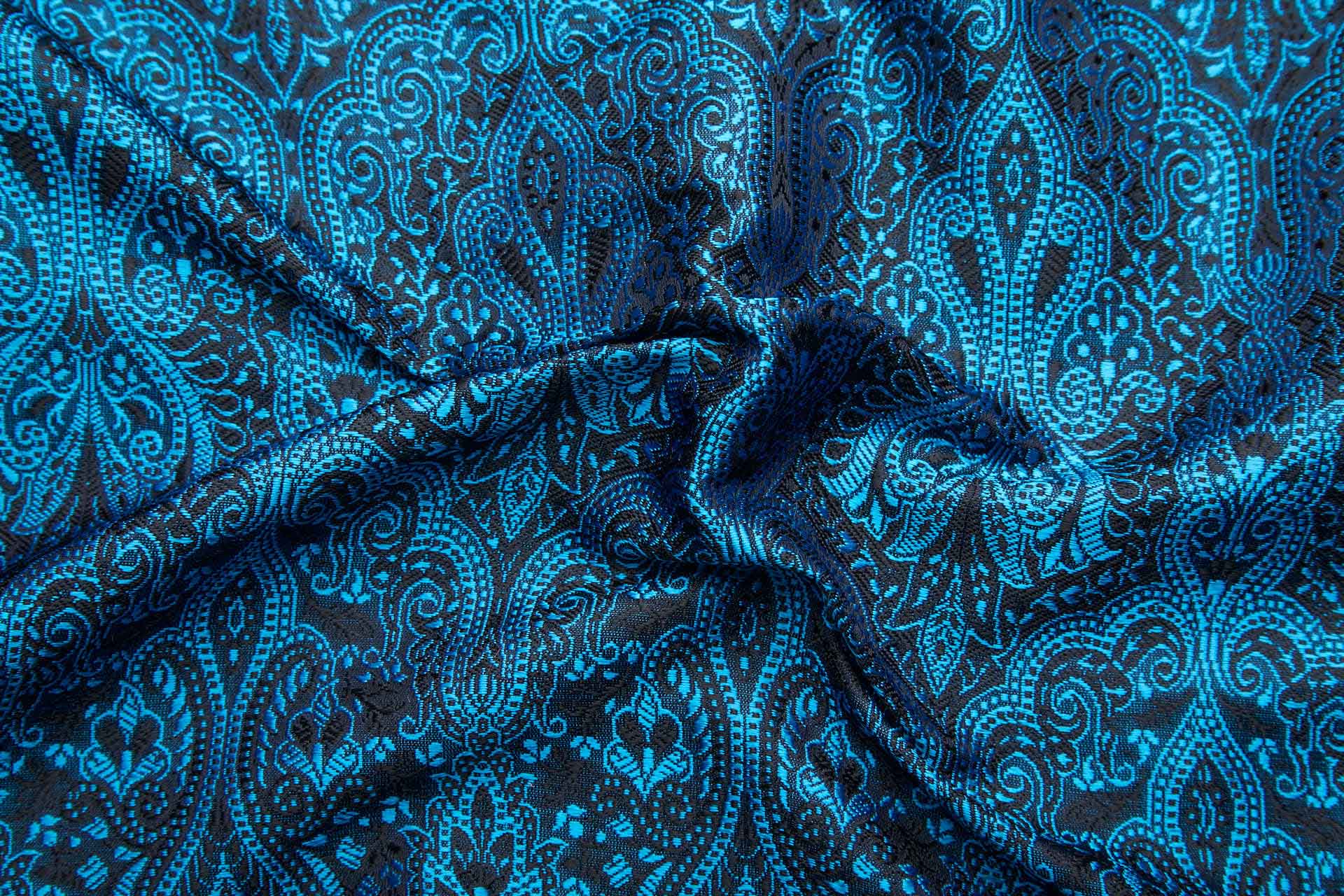 Banaras Brocade - Blue and Turquoise fabric, image 2 of 10