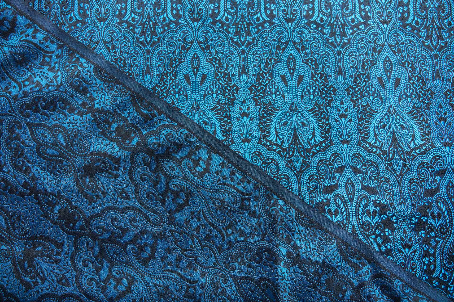 Banaras Brocade - Blue and Turquoise fabric, image 6 of 10