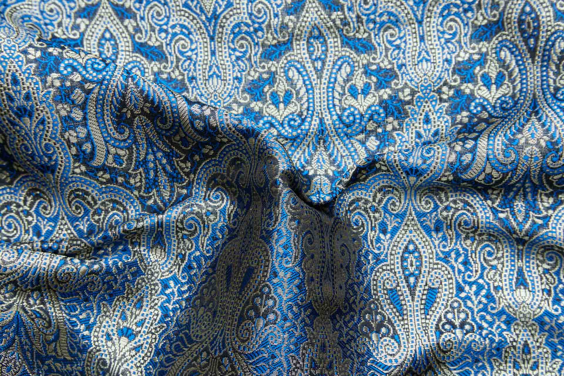 Banaras Brocade - Blue, Black and Gold fabric, image 2 of 10