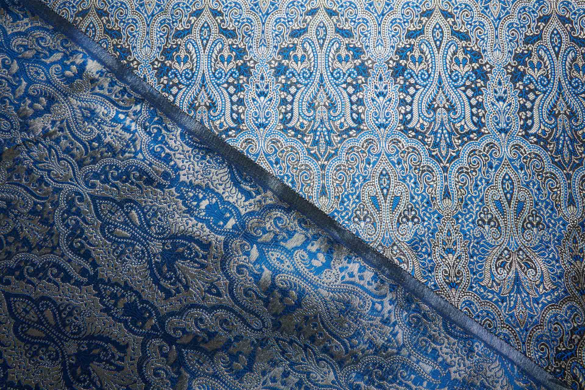 Banaras Brocade - Blue, Black and Gold fabric, image 7 of 10