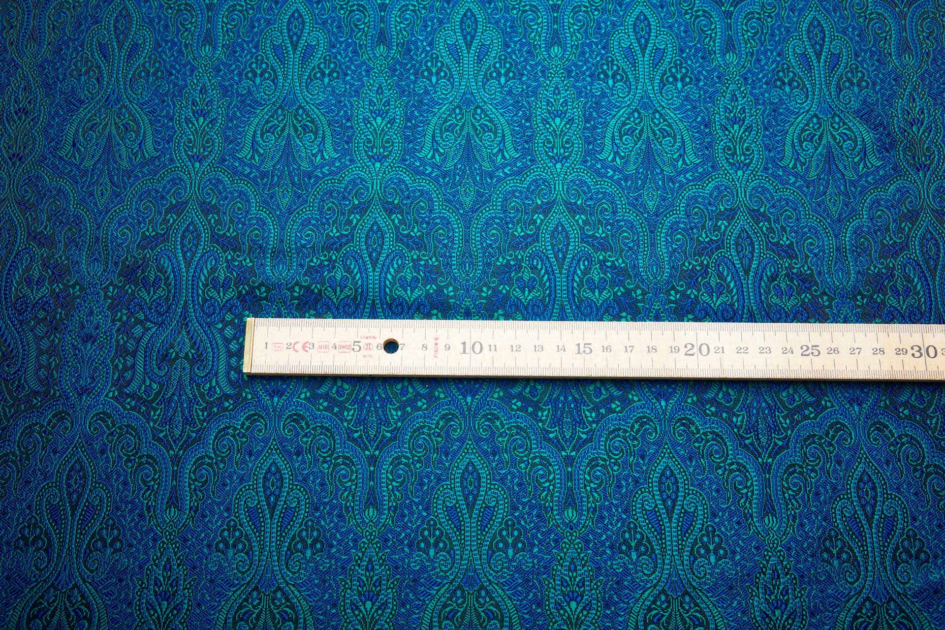 Banaras Brocade - Teal, Green and Black fabric, image 8 of 10
