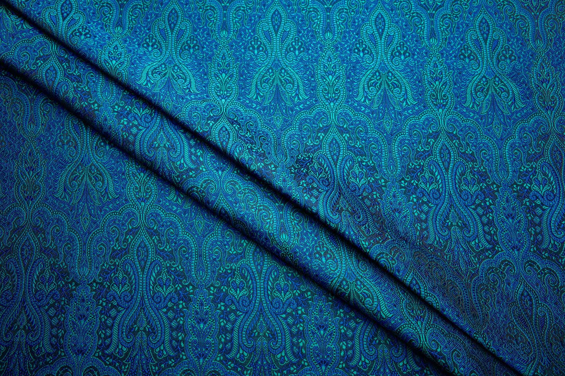 Banaras Brocade - Teal, Green and Black fabric, image 4 of 10