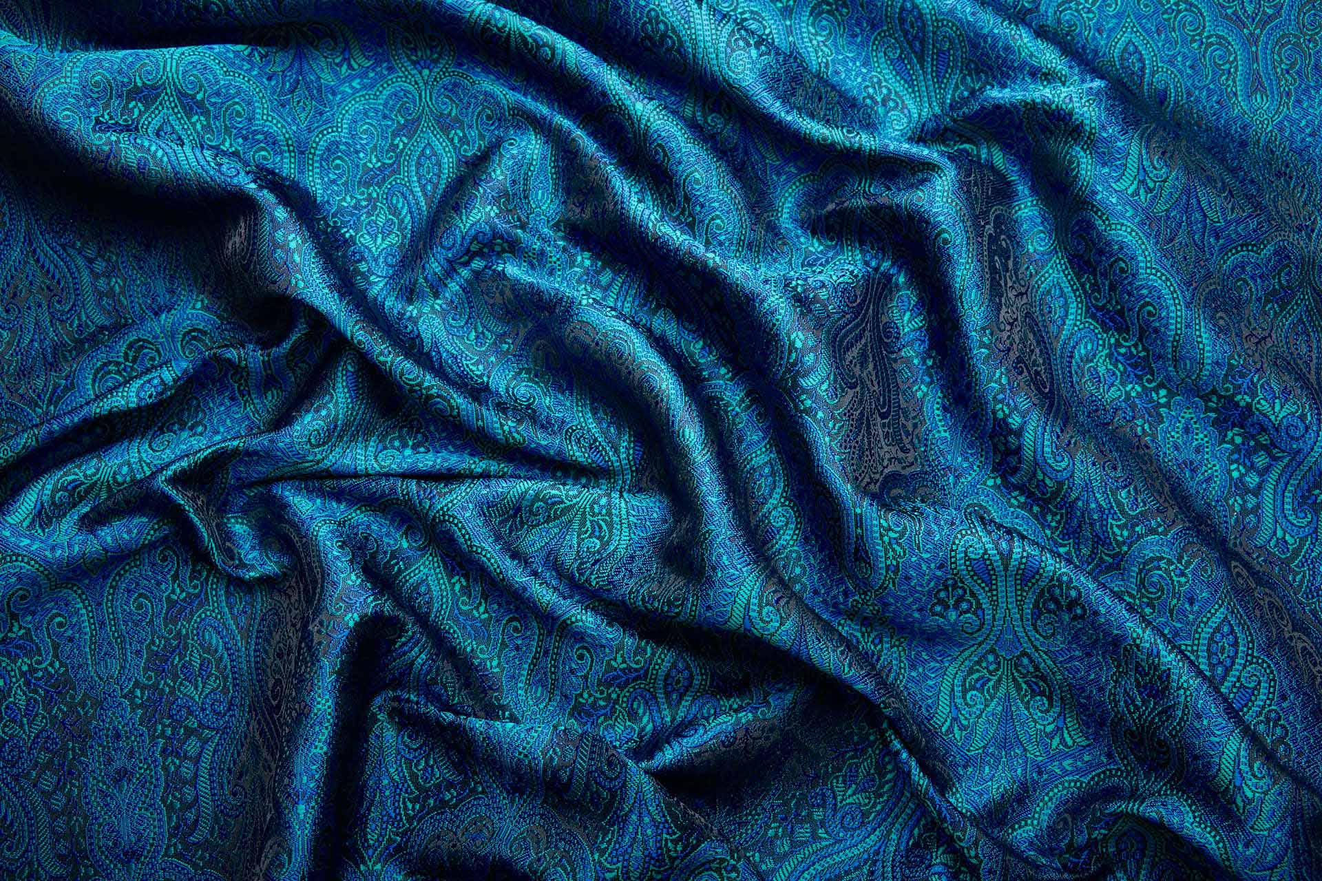 Banaras Brocade - Teal, Green and Black fabric, image 5 of 10
