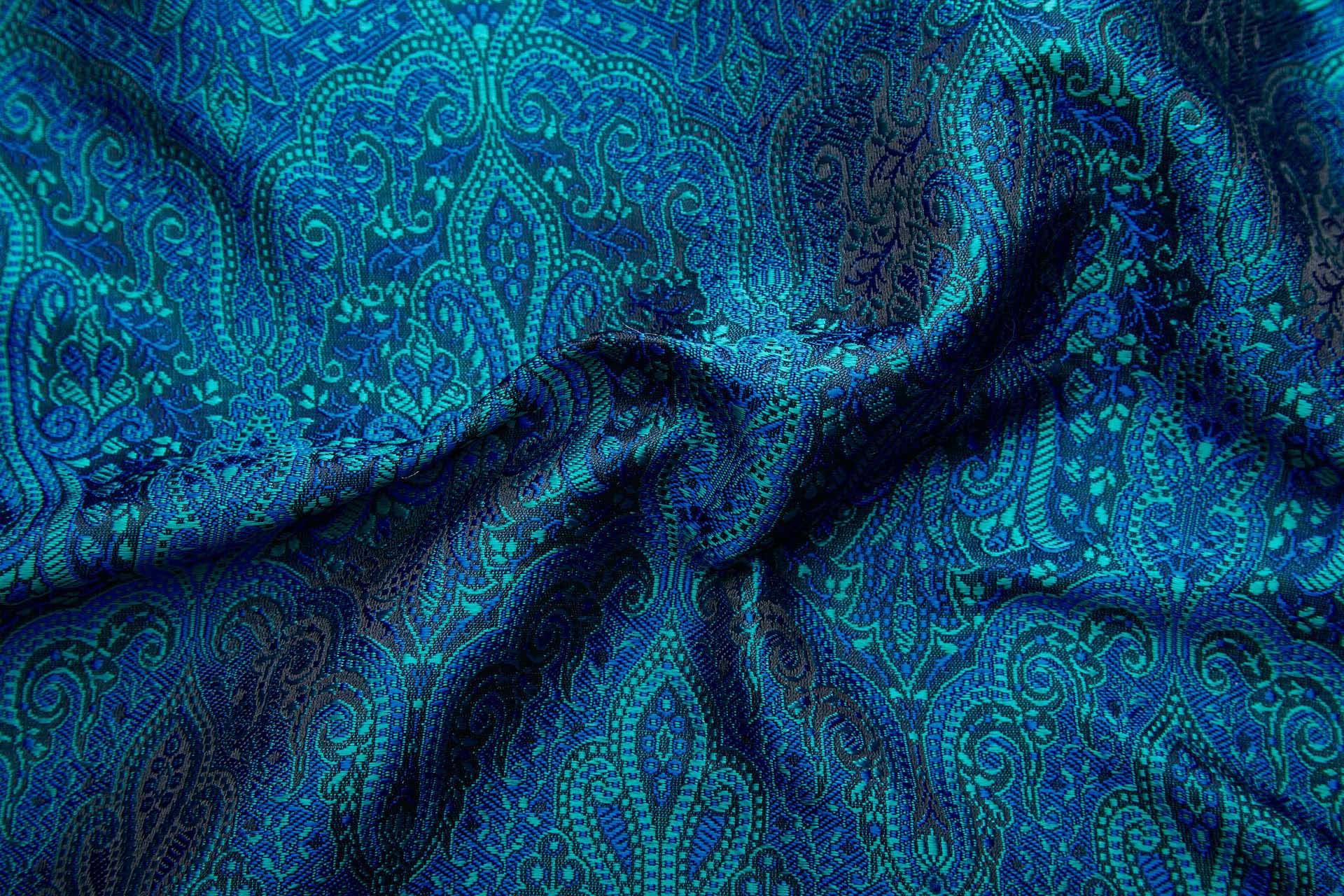 Banaras Brocade - Teal, Green and Black fabric, image 2 of 10