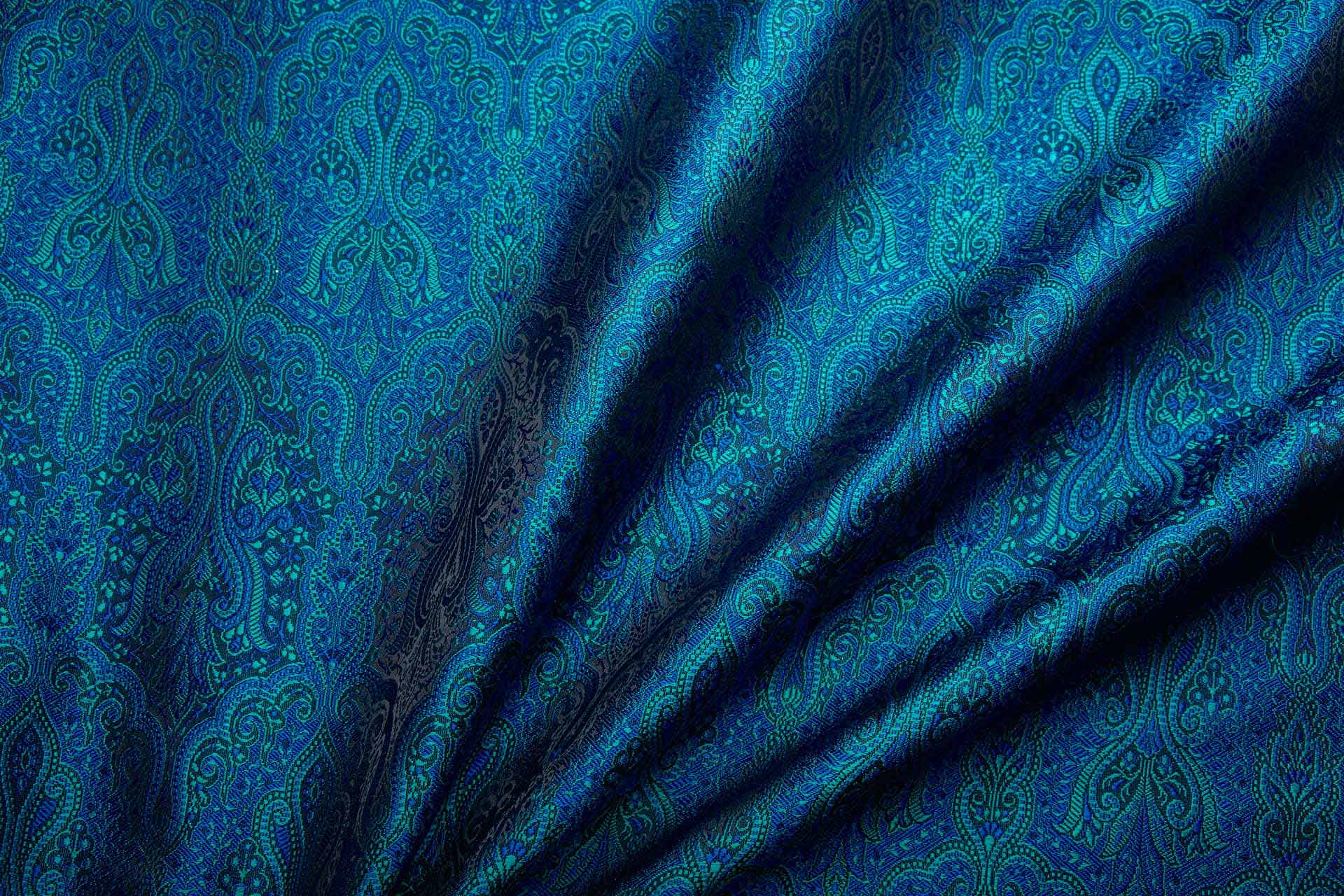 Banaras Brocade - Teal, Green and Black fabric, image 3 of 10