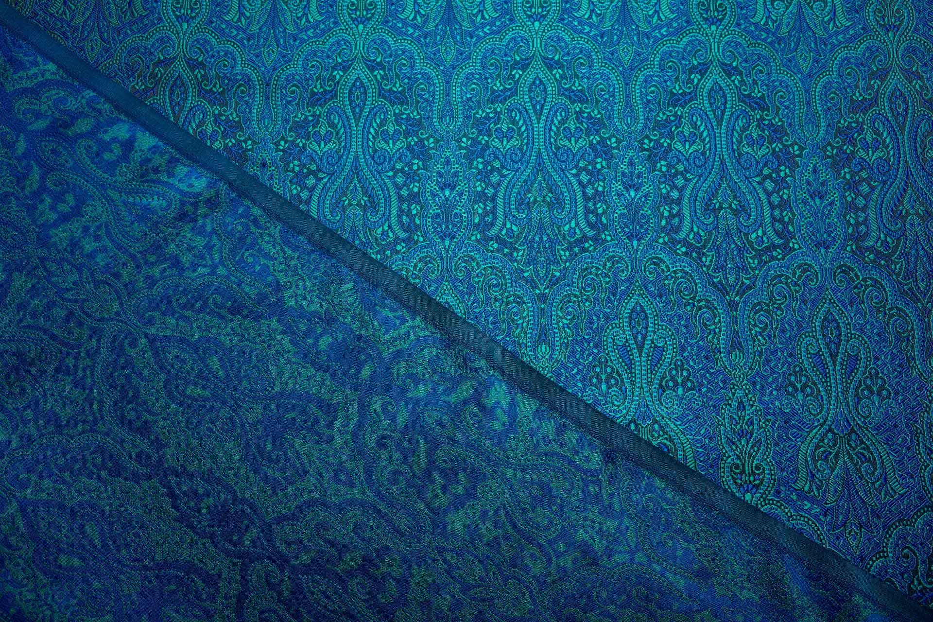 Banaras Brocade - Teal, Green and Black fabric, image 6 of 10