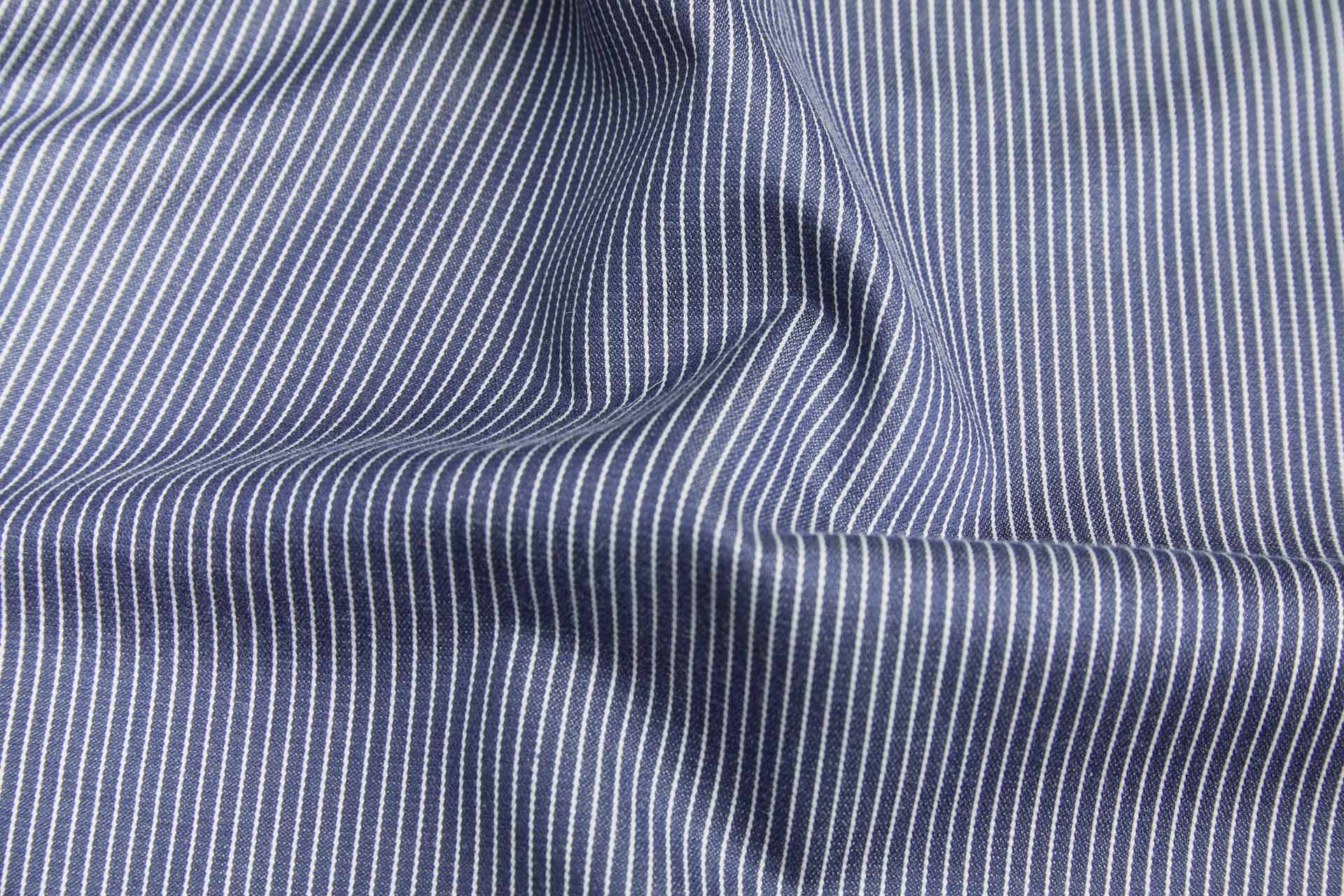 Lightweight Cotton - Navy and White Dungaree Stripe fabric, image 3 of 7