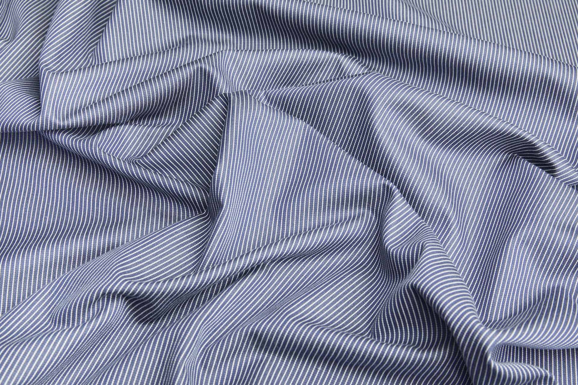 Lightweight Cotton - Navy and White Dungaree Stripe fabric, image 4 of 7