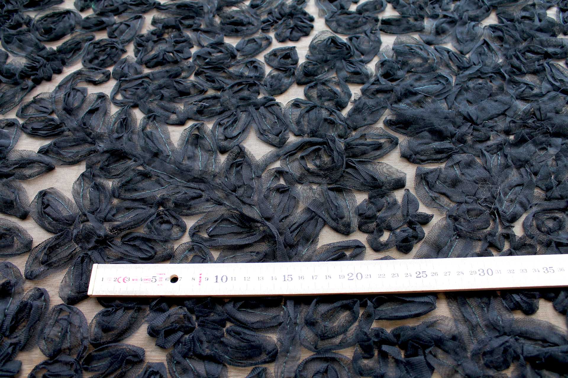 Black Tulle Applique Flowers fabric, image 2 of 3